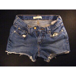 LEVIS 505 CUTOFF JEAN SHORTS Womans Cut Off 6M Blue Denim Red Tab Stretch
